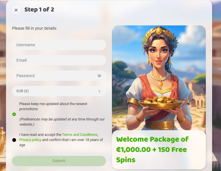 Register account and claim welcome bonus