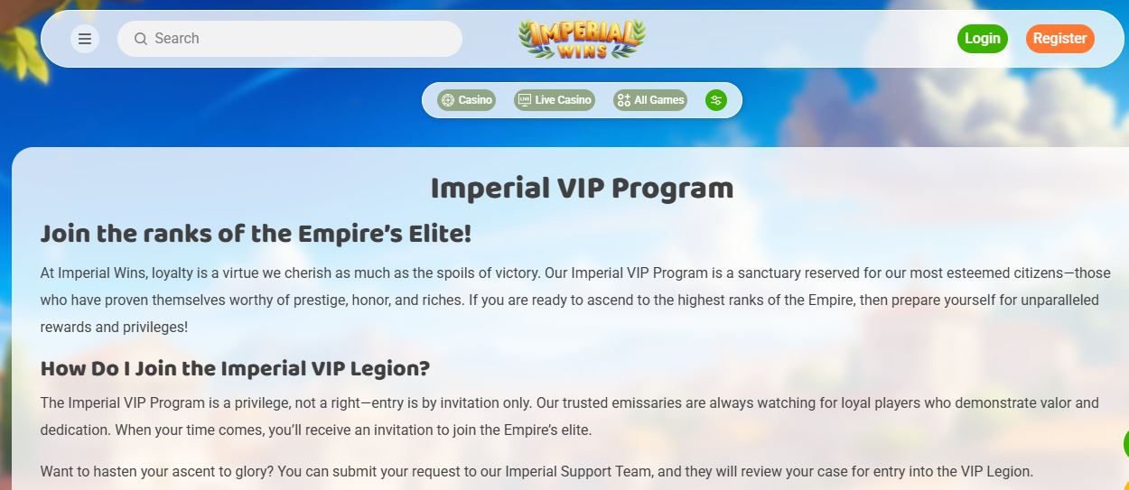 Join exclusive VIP program for loyal Imperial players